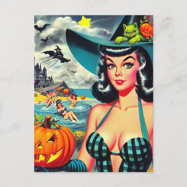 Postal Vintage Halloween Pin-up (Anverso)