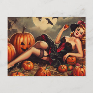 Postal Vintage Halloween Pin Up