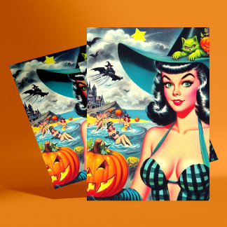 Postal Vintage Halloween Pin-up