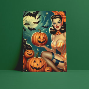 Postal Vintage Halloween Pin Up