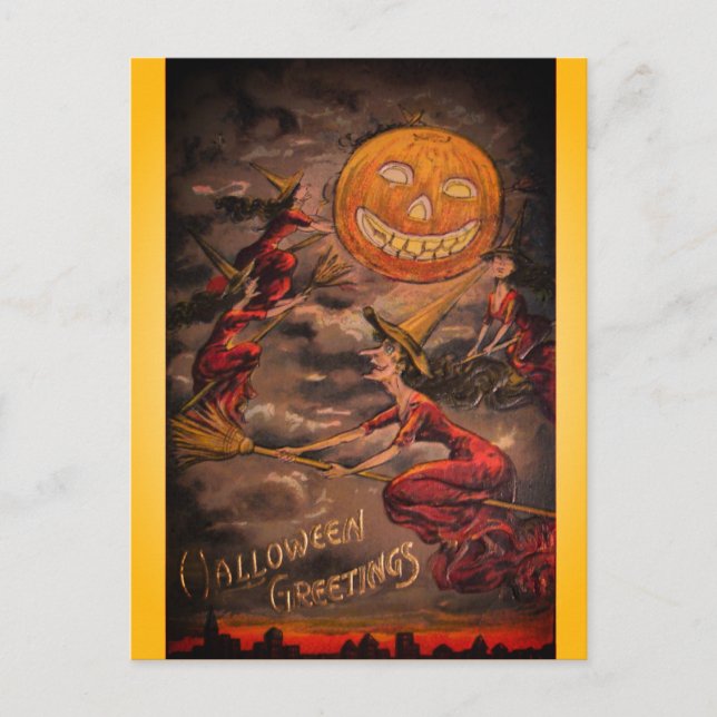 Postal Vintage Halloween Raras Ilustracion gracioso (Anverso)