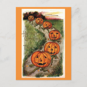 Postal Vintage Halloween Saludos Jack O Lantern Pumpkin