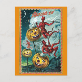 Postal Vintage Halloween Spookan Devil Pumpkin