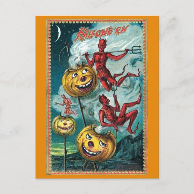 Postal Vintage Halloween Spookan Devil Pumpkin (Anverso)