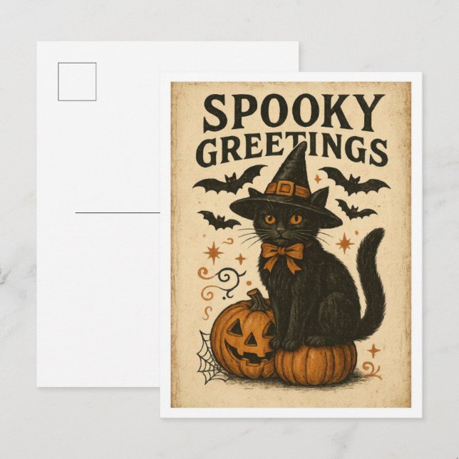 Postal Vintage Halloween Spooky Greetings (Anverso / Reverso)