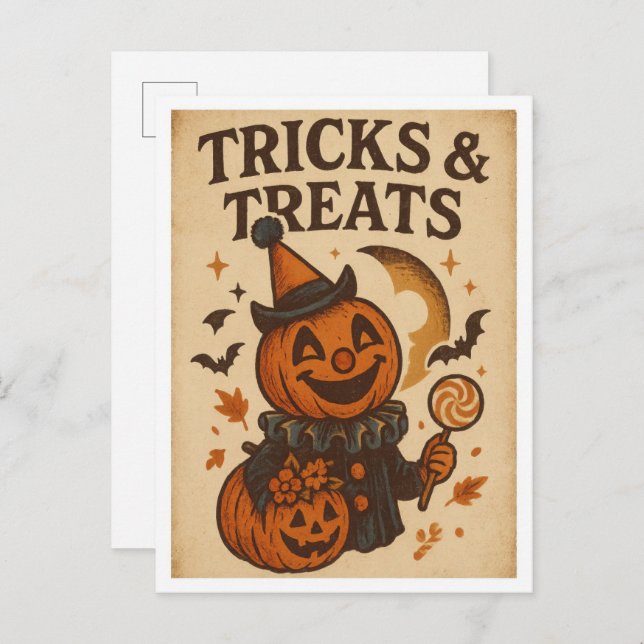 Postal Vintage Halloween Tricks and Treats (Anverso / Reverso)
