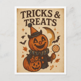 Postal Vintage Halloween Tricks and Treats