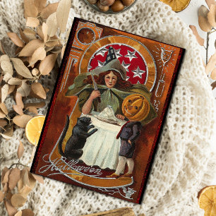 Postal Vintage Halloween Wasting Spell con varita