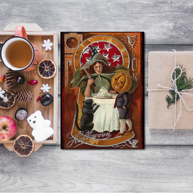 Postal Vintage Halloween Wasting Spell con varita (Subido por el creador)