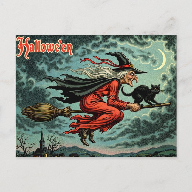 Postal Vintage Halloween Witch (Anverso)