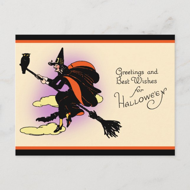 Postal Vintage Halloween Witch Greet (Anverso)
