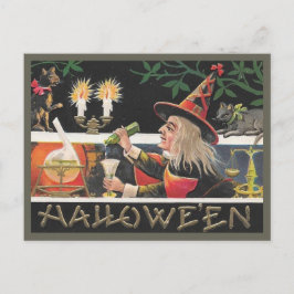 Postal Vintage Halloween Witch Mezcla Poción Mágica