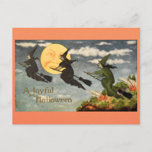 Postal Vintage Halloween Witch Moon Retro Victoriano