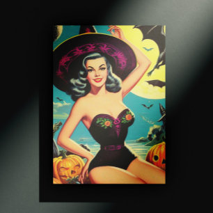 Postal Vintage Halloween Witch Pin Up