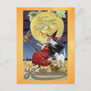 Postal Vintage Halloween Witch Witght Hour