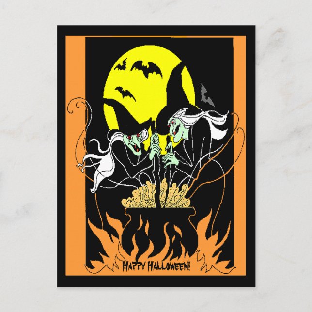 Postal Vintage Halloween Witness Cauldron (Anverso)