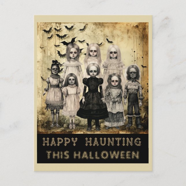 Postal Vintage Halloween Zombie Happy Haunting (Anverso)
