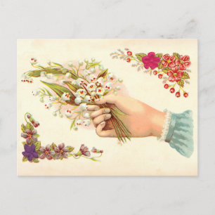 Postal Vintage Hand of Love Gracias con flores