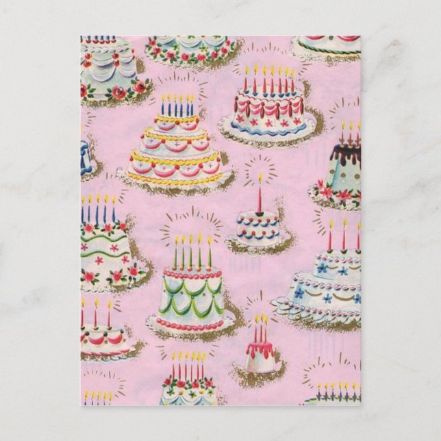 Postal Vintage Happy Birday Cakes (Anverso)