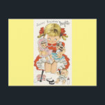Postal Vintage Happy Birday Daughter With Dolls<br><div class="desc">Cute Vintage Happy Birthday For Daughter (Cumpleaños feliz para la hija) con un Chica con muñecas.</div>