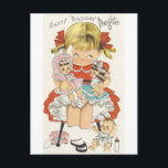 Postal Vintage Happy Birday Daughter With Dolls<br><div class="desc">Cute Vintage Happy Birthday For Daughter (Cumpleaños feliz para la hija) con un Chica con muñecas.</div>