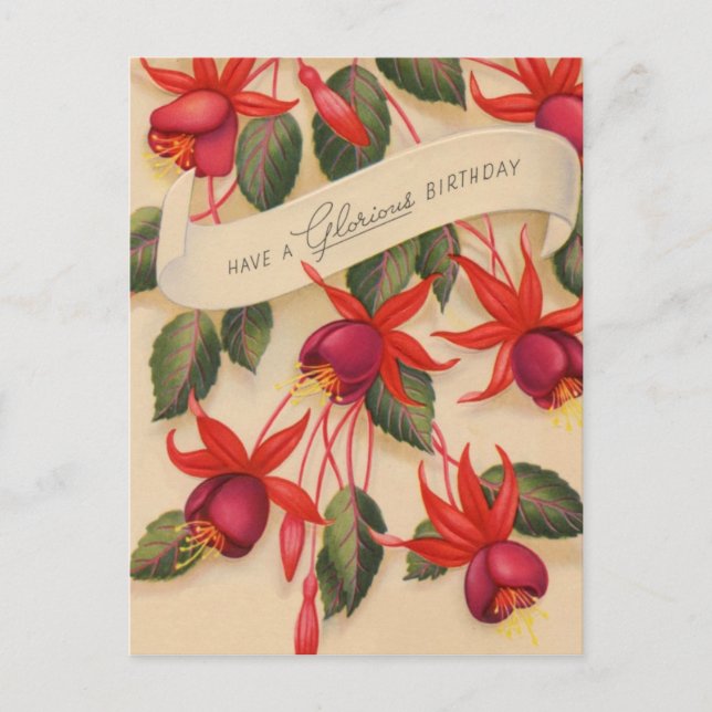 Postal Vintage Happy Birday | Flores (Anverso)