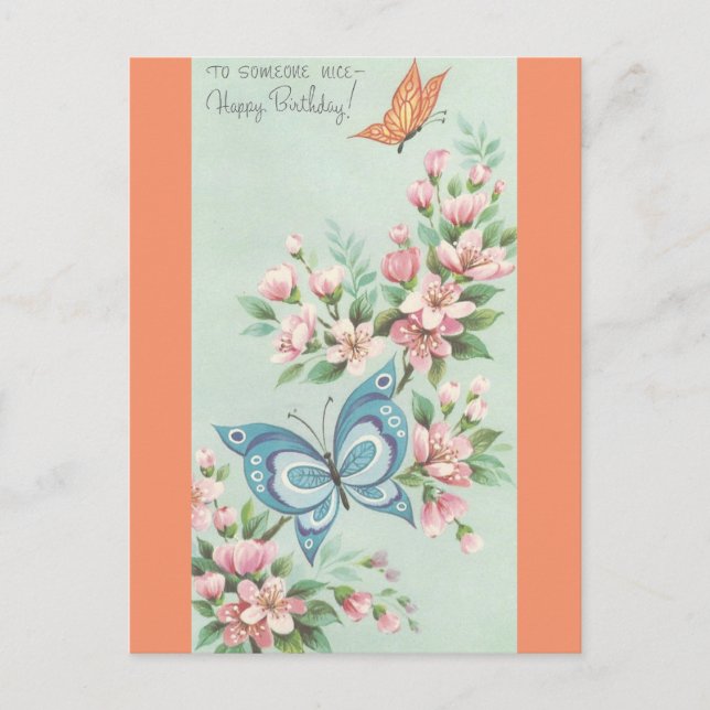 Postal Vintage Happy Birday With Butterflies (Anverso)