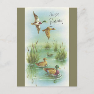 Postal Vintage Happy Birday with Ducks