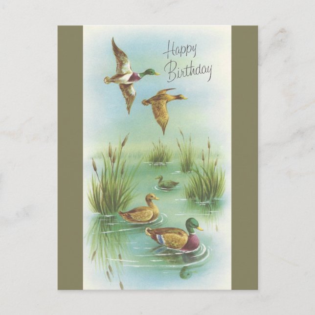 Postal Vintage Happy Birday with Ducks (Anverso)