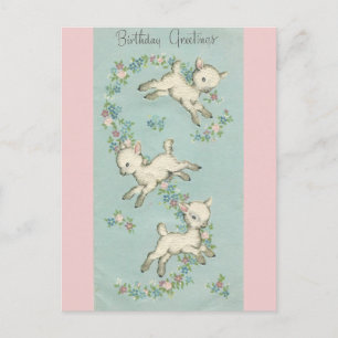 Postal Vintage Happy Birthday Lambs