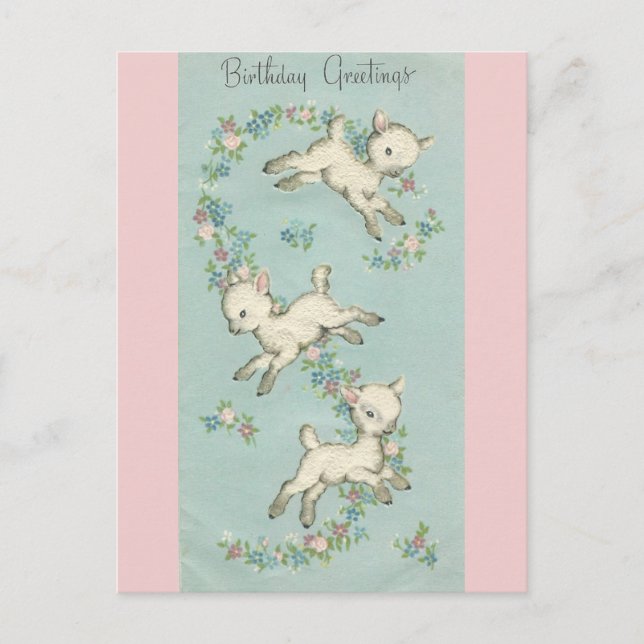 Postal Vintage Happy Birthday Lambs (Anverso)