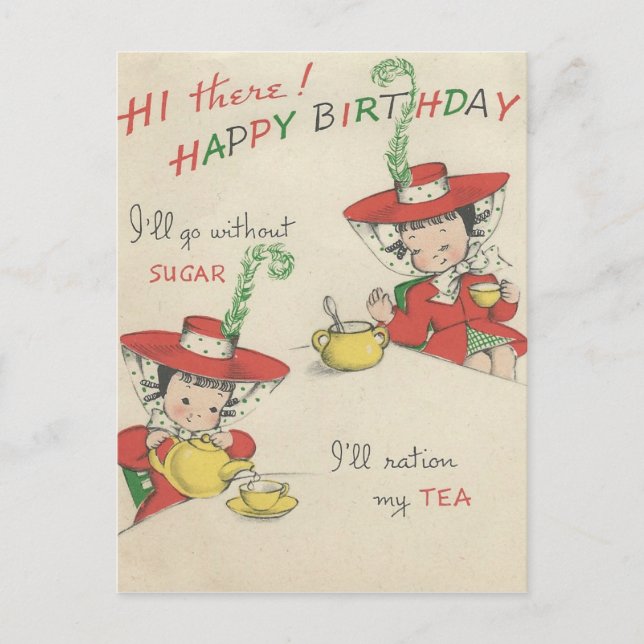 Postal Vintage Happy Birthday Tea (Anverso)