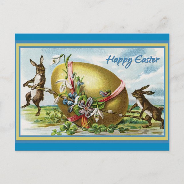 Postal Vintage Happy Easter Bunny Rabbits Easter Eggs (Anverso)