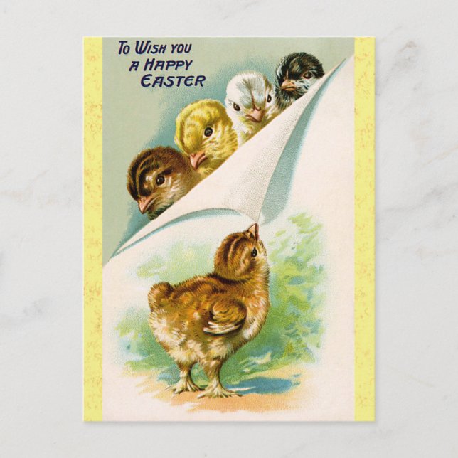 Postal Vintage Happy Easter Cute Chicks (Anverso)