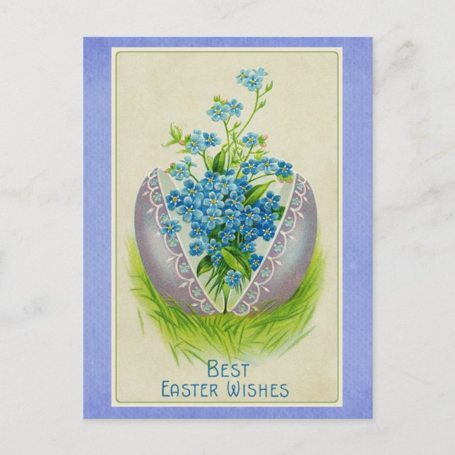 Postal Vintage Happy Easter Egg Blue Floral (Anverso)