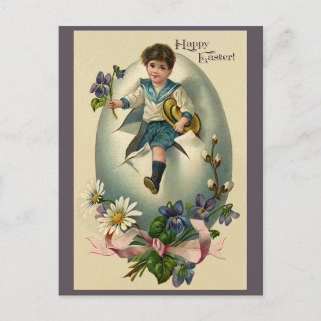 Postal Vintage Happy Easter marinero (Anverso)