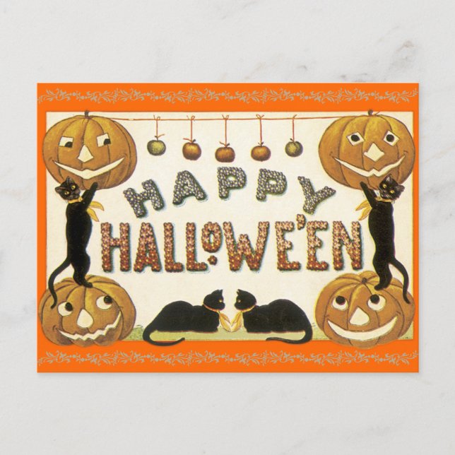 Postal Vintage Happy Halloween Postcard Jack-O-Lanterns (Anverso)