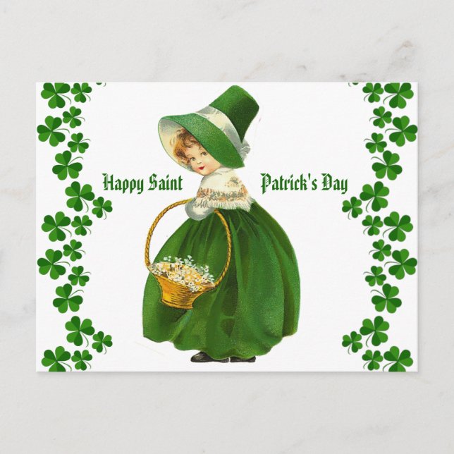 Postal Vintage Happy Saint Patricks Day Chica (Anverso)