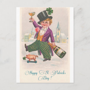 Postal Vintage Happy St Patricks Day Shamrock Champagne
