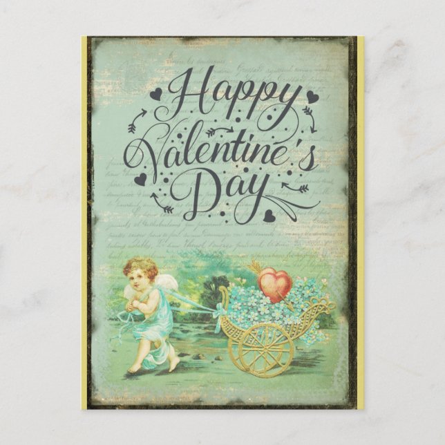 Postal Vintage Happy Valentines Day Victorian Angel (Anverso)