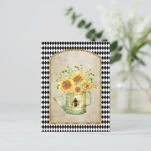 Postal Vintage Harlequin Garden Sunflowers