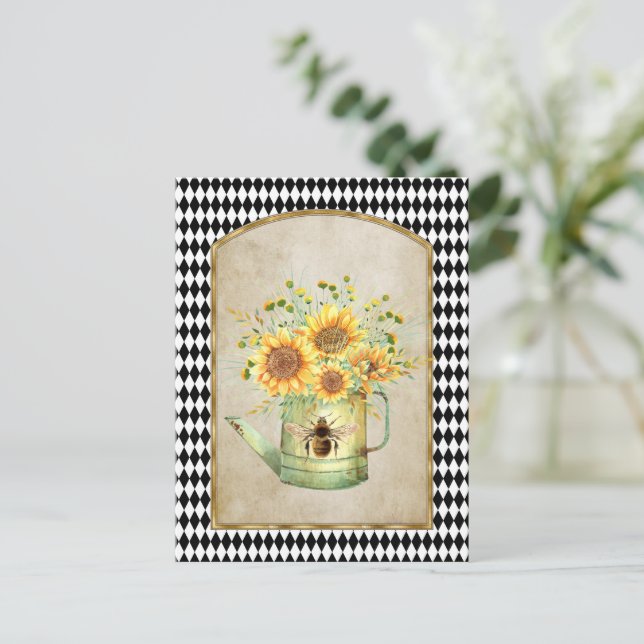 Postal Vintage Harlequin Garden Sunflowers (Anverso de pie)