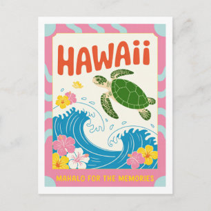 Postal Vintage Hawái USA Tortuga Marina Hibisco Mahalo