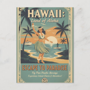Postal Vintage hawaiano tierra de alohá escape al paraíso