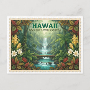 Postal Vintage Hawaii Camino a Hana Maui Cascada Viaje