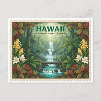 Postal Vintage Hawaii Camino a Hana Maui Cascada Viaje