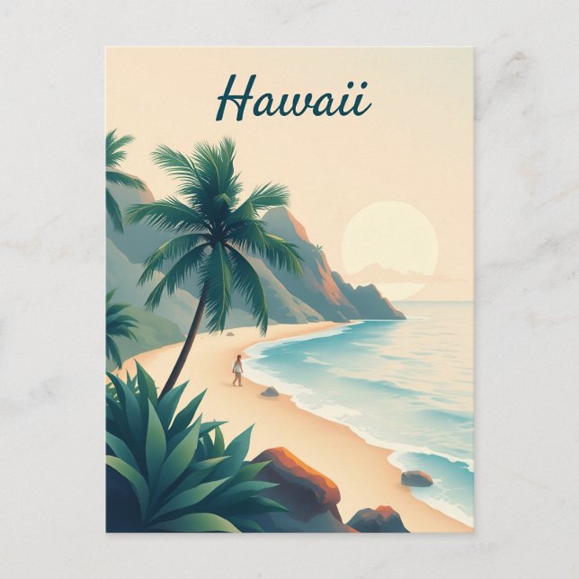 Postal Vintage Hawaii Travel Illustration (Anverso)
