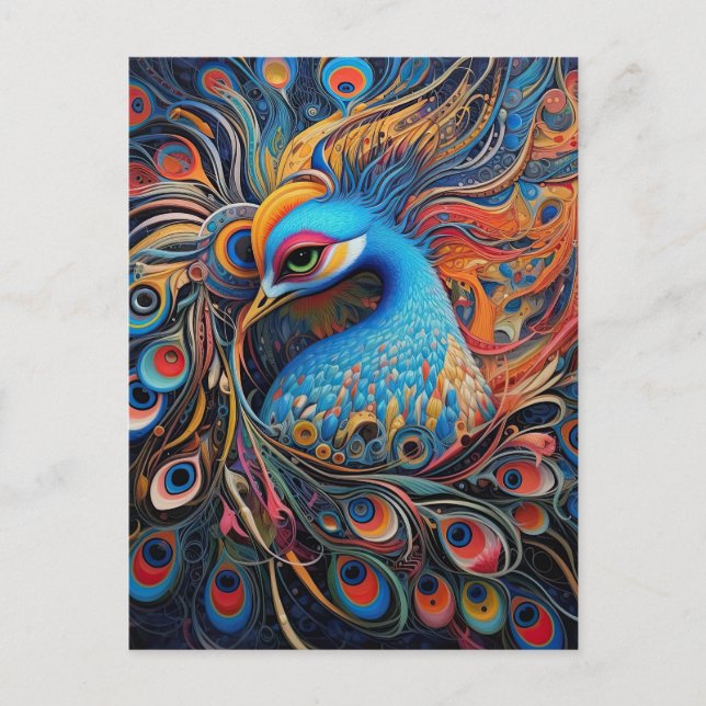 Postal Vintage Hermoso Pavón Art Nouveau (Anverso)