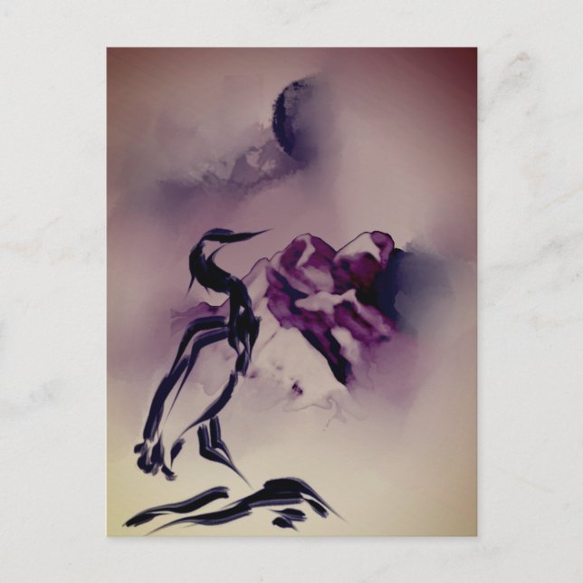 Postal Vintage Heron Bird Mountains pintando paisajes (Anverso)