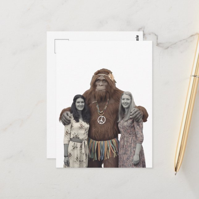 Postal Vintage Hippie Ladies y Sasquatch (Anverso/Reverso In Situ)
